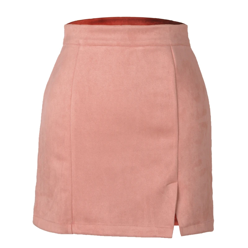 

Woman Skirts Suede Zipper Bandage Slim Sexy Mini Autumn Winter New High Waist Casual Pure A-line Slits Brown Bodycon Skirts
