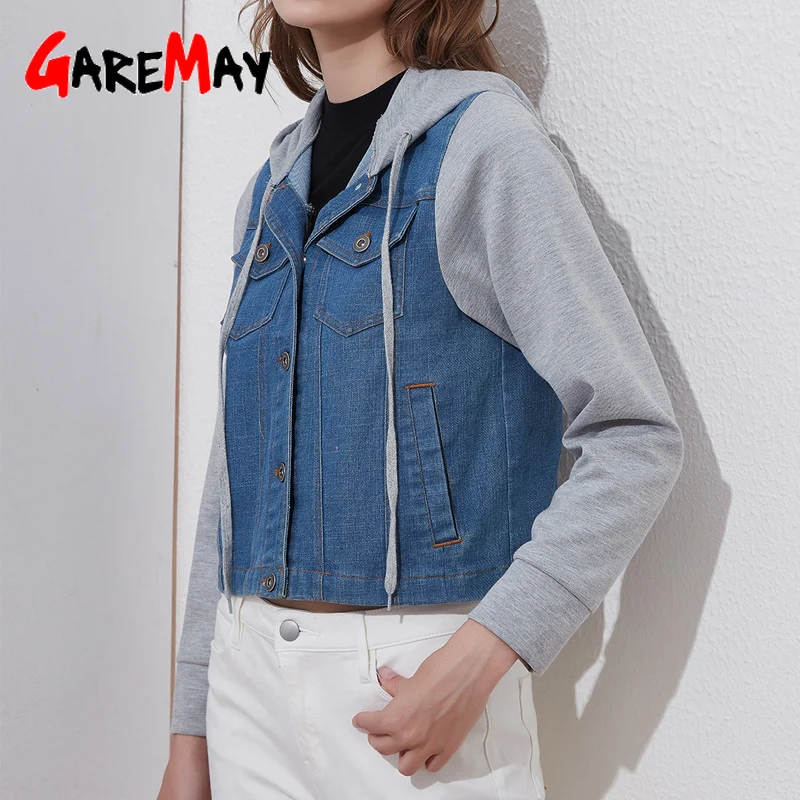 Весна 2022 женская короткая куртка синяя Повседневная укороченная джинсовая с