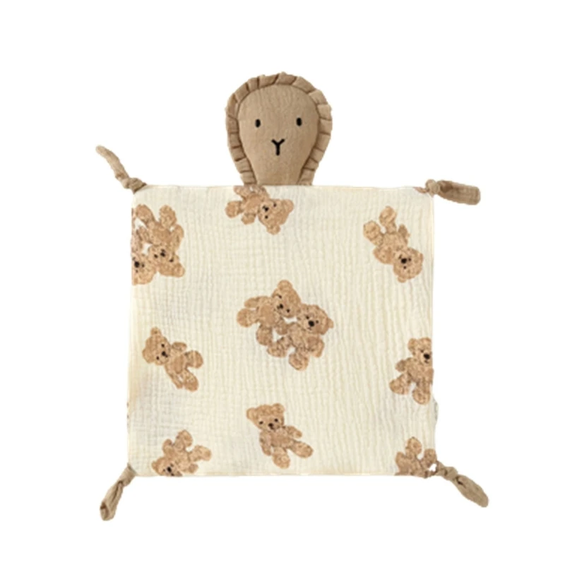 

N80C Baby Bibs Cartoon Lion Security Blanket for Infant Breathable Soft Comforter Towel Rattle Bib Newborns Soothing Towel