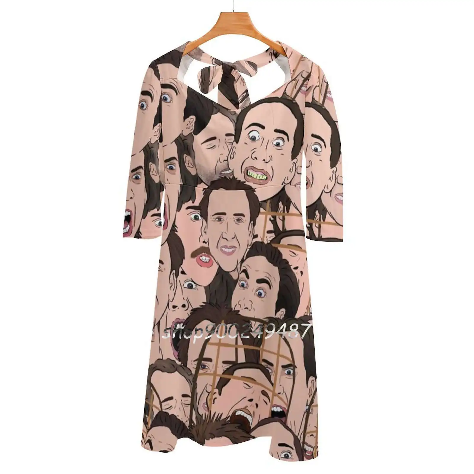 

Nicolas Cage All Over Square Neck Dress Cute Loose Print Dresses Elegant Beach Party Dress Nicolas Cage Nick Cage Nicholas Cage