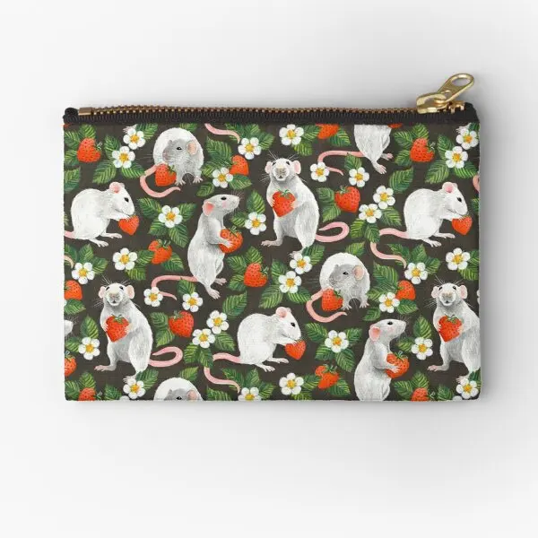 

Rats Love Strawberries On Vintage Dark B Zipper Pouches Women Small Panties Cosmetic Bag Coin Packaging Storage Pocket Money