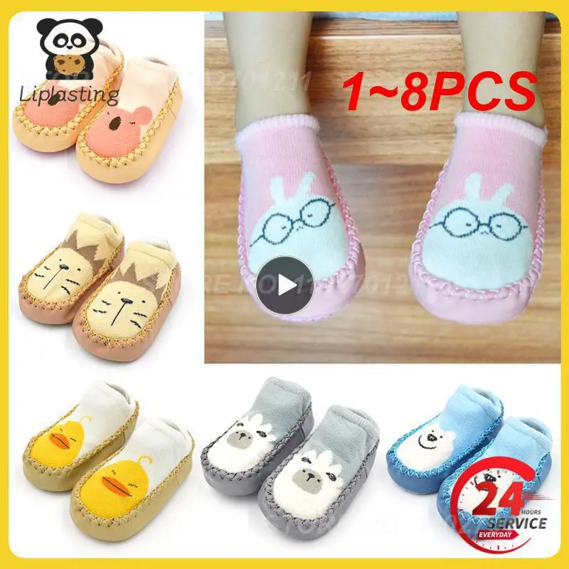 

1~8PCS Months Fashion Baby Boys Cartoon Non-slip Cotton Toddler Floor Socks Animal Pattern First Walker Shoes