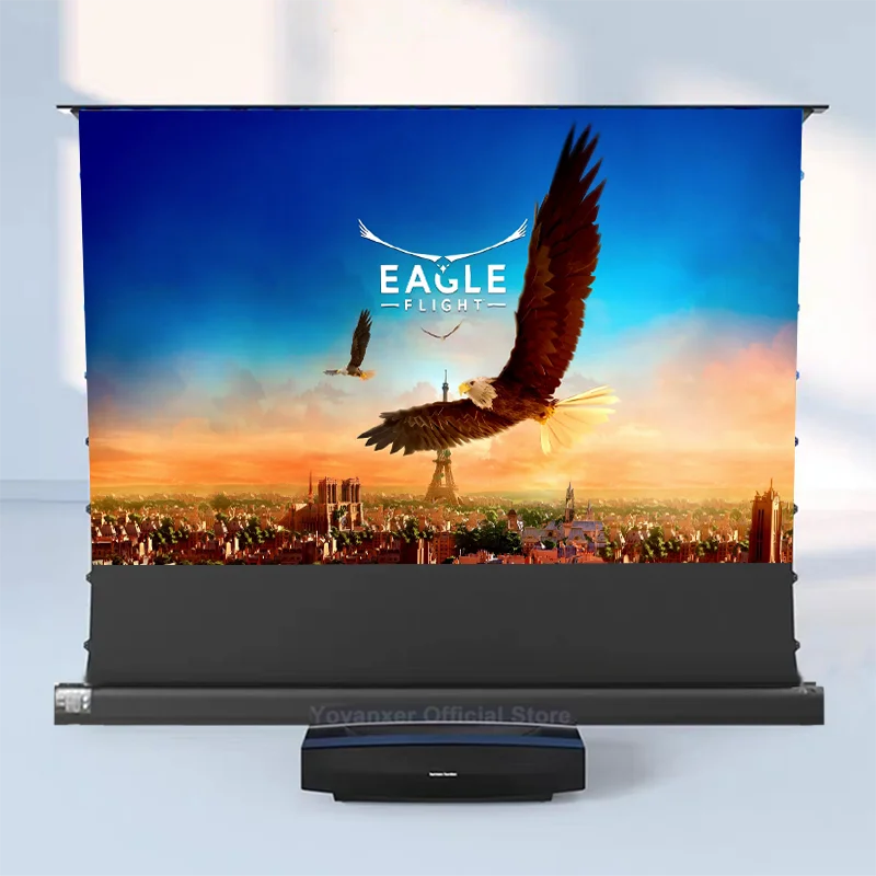 

Электрический напольный проектор с язычком, 80 дюймов, восходящий экран с моторизованным ALR для проектора UST Laser 4k