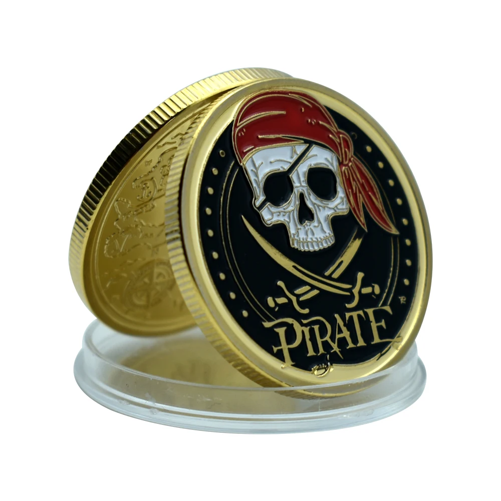 

Skull Gold Plated Metal Coins Pirate Treasure Map Coins Pirate Flag Commemorative Challenge Coins Souvenir Collectibles