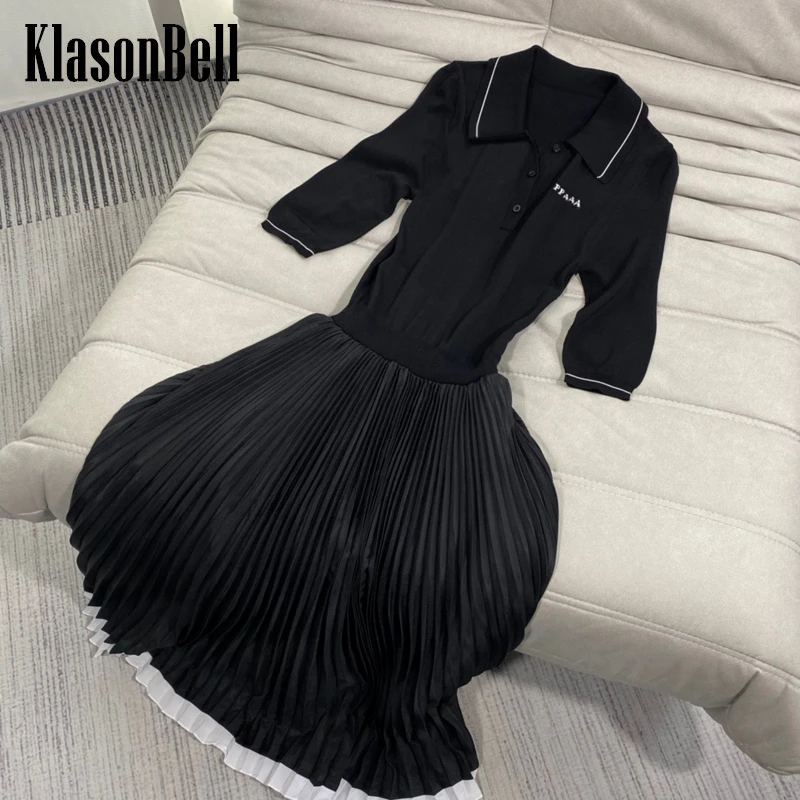 

Женское трикотажное плиссированное платье KlasonBell 3 цветов с рукавом до локтя и воротником-поло, 5,19