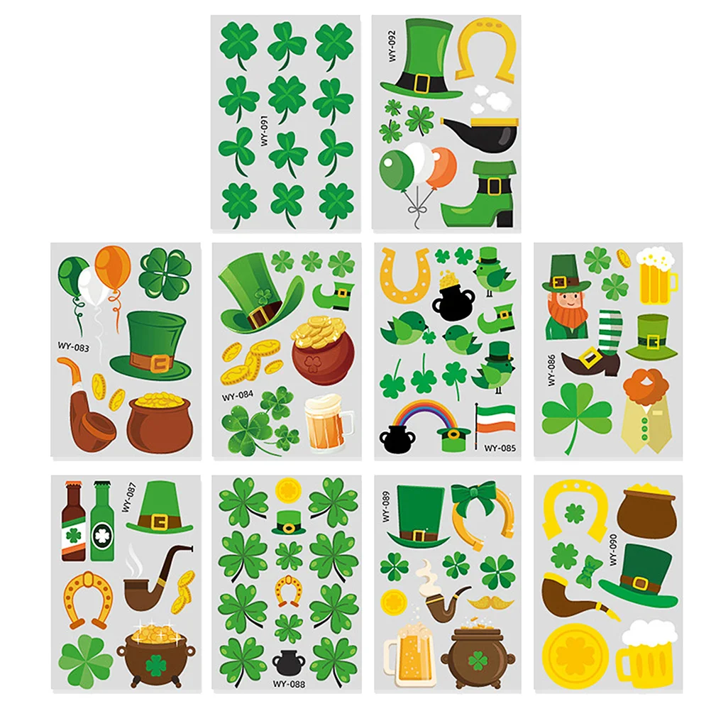 

10 Sheets Trendy Stickers Tattoo Decals Sticker Sheets Kids Shamrock Stickers Tattoos Pretty Tattoo Stickers