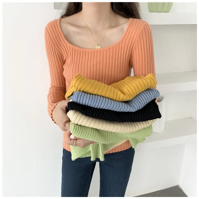 Женский трикотажный свитер с круглым вырезом и длинным рукавом осень 2023