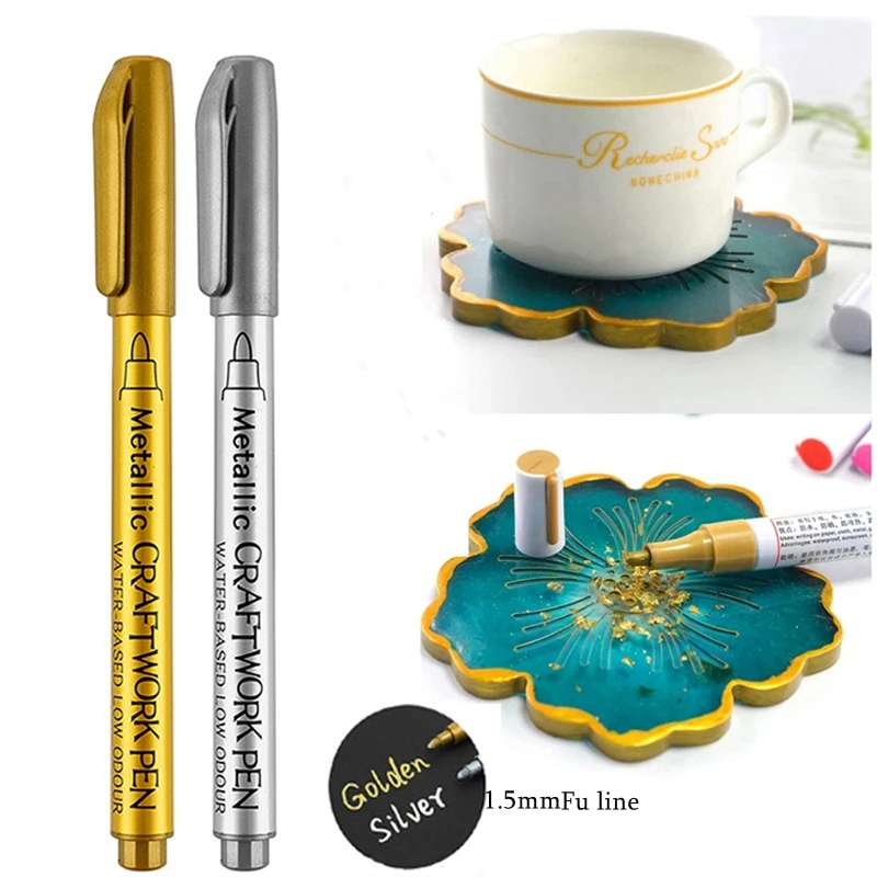 

Art DIY Metal Waterproof Permanent Paint Marker Pens Gold Silver 1.5mm Craftwork Resin Mold Pen Art Painting Student Supplies