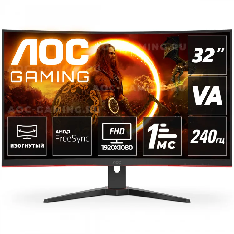 Игровой монитор AOC GAMING C32G2ZE/BK 31.5" 1920x1080@144Hz VA DisplayPort 1.2 x 1 HDMI 2.0 2 FreeSync on - Игровой монитор AOC GAMING C32G2ZE/BK 31.5" 1920x1080@144Hz VA DisplayPort 1.2 x 1 HDMI 2.0 2 FreeSync включен