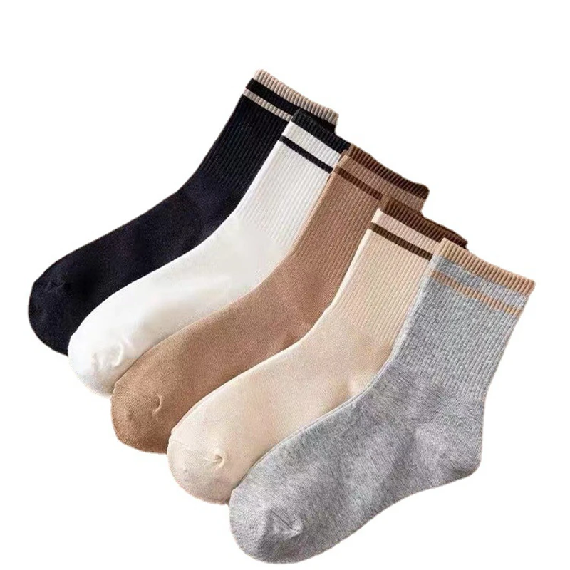 50 Pairs Men Women Cotton Socks Middle Tube Autumn Winter Strip Comfortable Breathable Sweat Absorption Socks