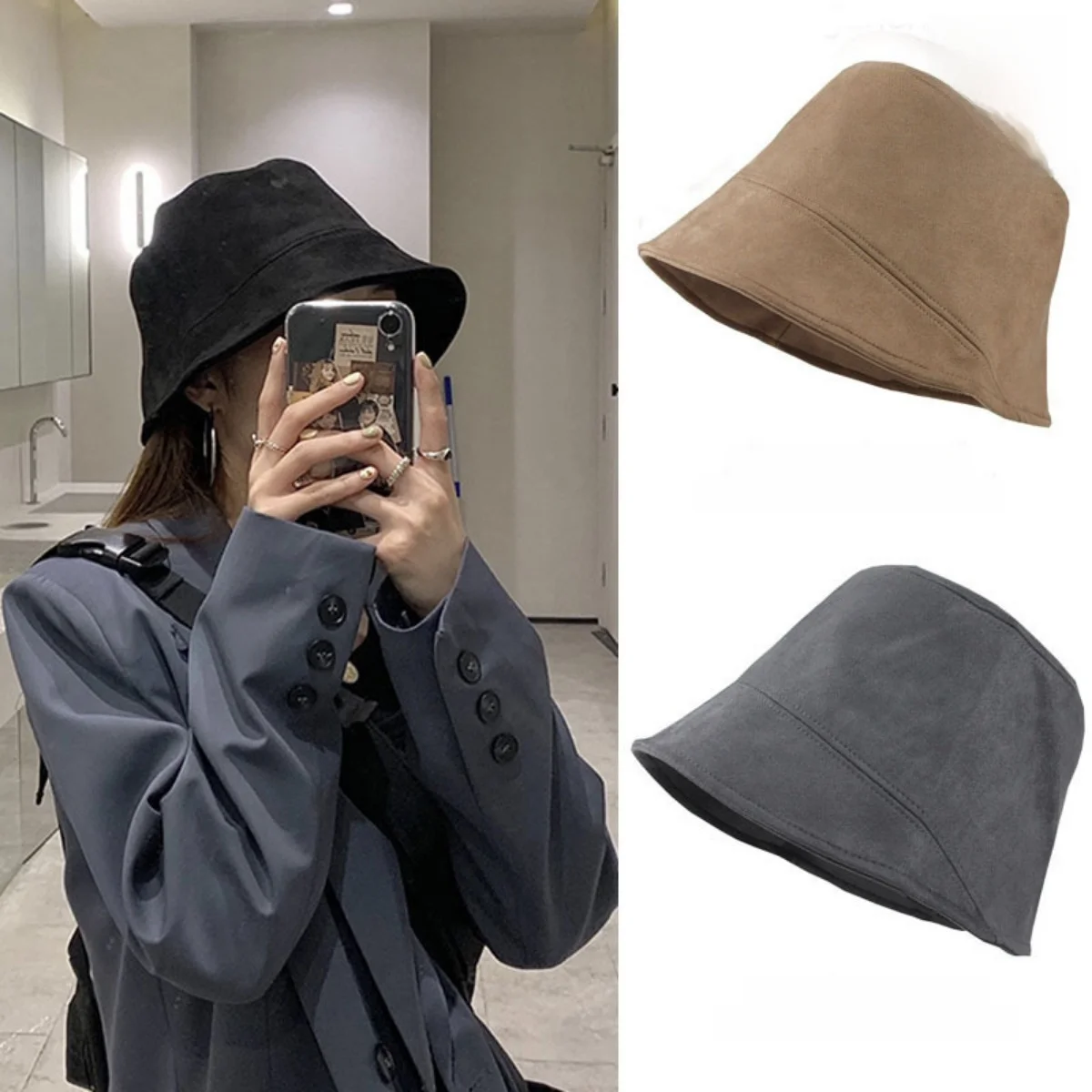 Fisherman Hat Women's Autumn and Winter Artistic Face Covering Fashion Brand Face-Looking Korean Sle All-Matching Japan fas...