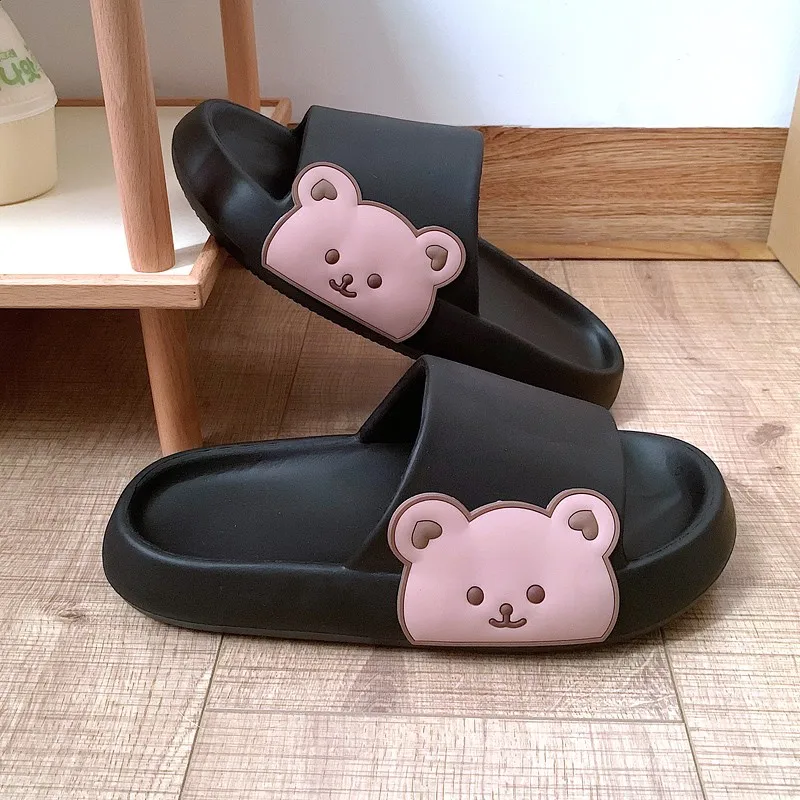 Summer Slippers for Women and Men Sandals Beach Slides Flip Flops Cartoon Bear Thick Soled Unisex Bathroom Shoes
