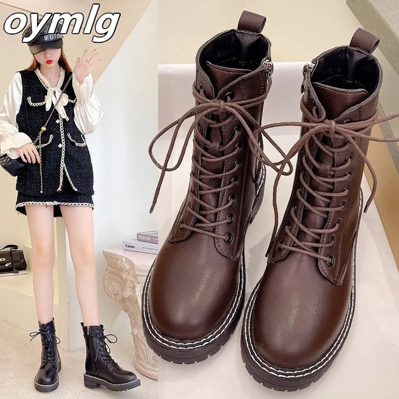 Patent leather  boots women's tide ins short boots2021new autumn and winter all-match comfortable thick-soled single boots