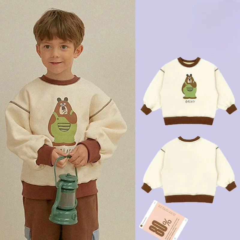 

PS 2023 Winter Children's Cartoon Cute Sweatshirt Kids Boys Girls Printed Plush Sweater