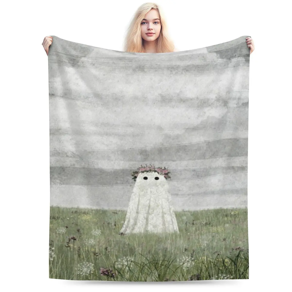 Летнее ультрамягкое Флисовое одеяло с привидением на Луге