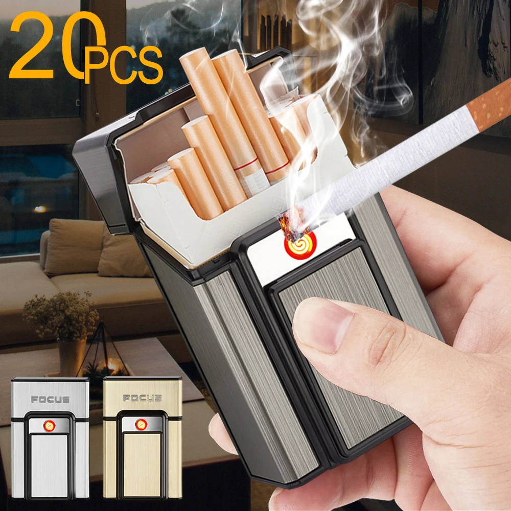 Metal Windproof Cigarette Lighter 20 Cigarette Case Storage 
