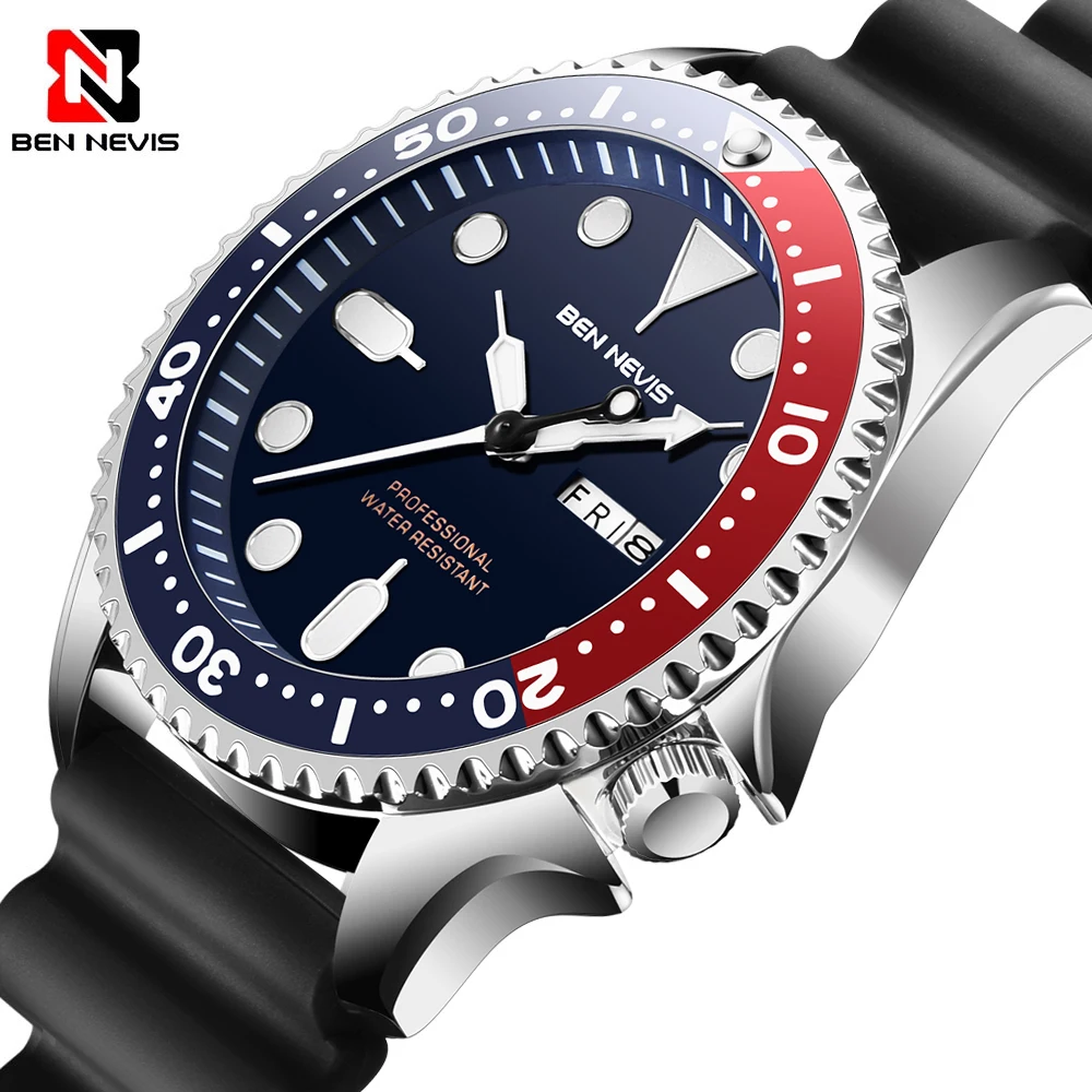 Мужские Аналоговые кварцевые часы с датой и резиновым ремешком |