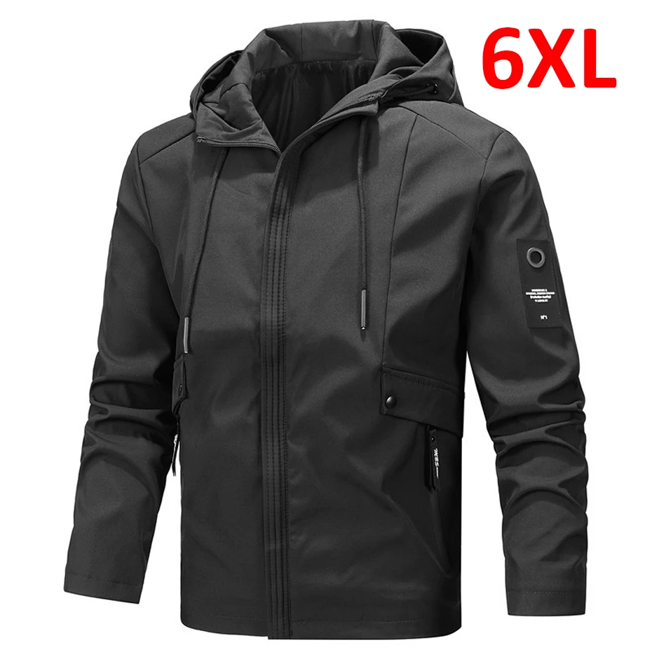 

Ветровка размера плюс 6XL, мужская куртка с капюшоном, пальто, Мужская Уличная верхняя одежда большого размера 6XL, весенне-осенние куртки, зел...