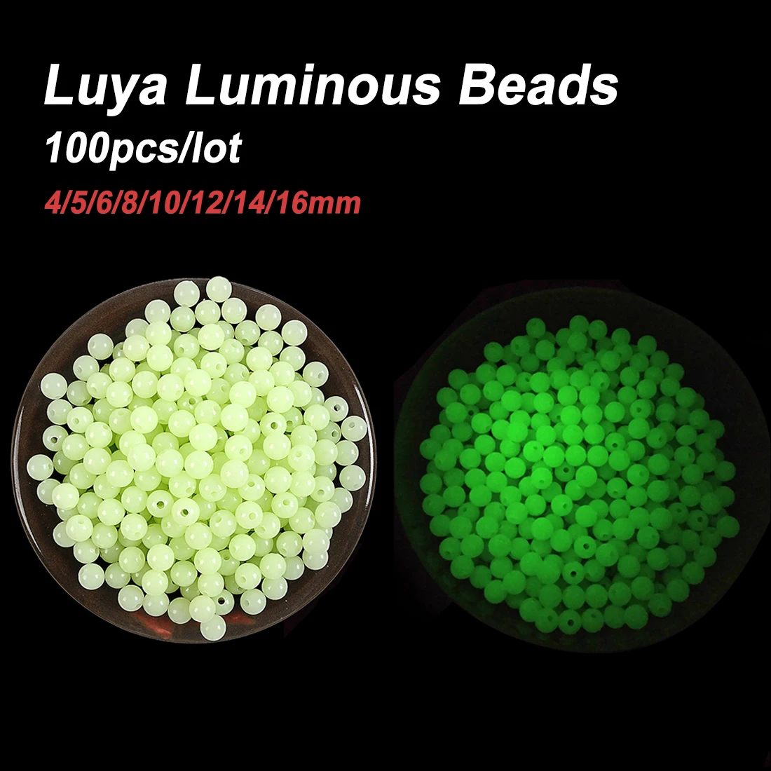 

100pcs/Lot Luminous Beads 4mm-16mm Luya Fishing Space Beans Round Float Balls Light Glowing for Outdoor Fishing Accessories Set