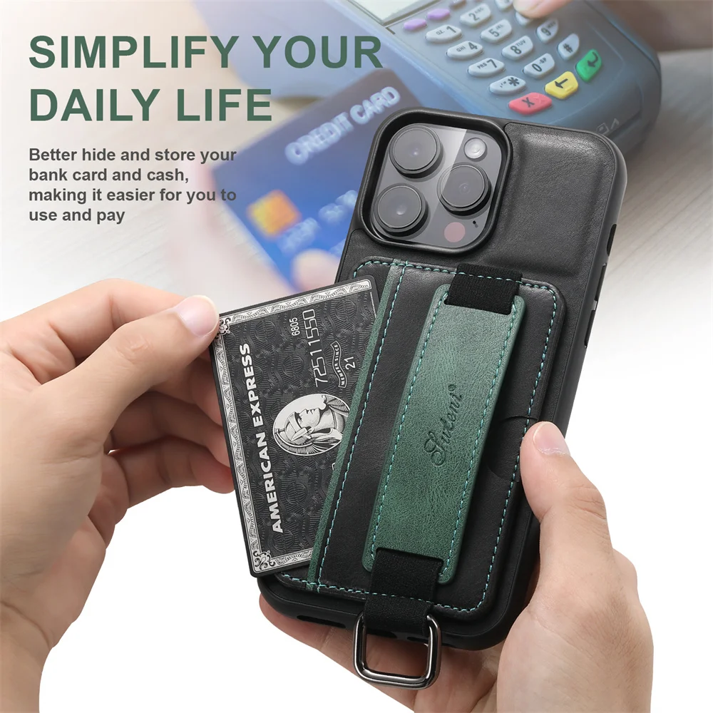 

PU wrist with mobile phone protective case Apple 14pro 11max iphone13/12/11 card case with bracket