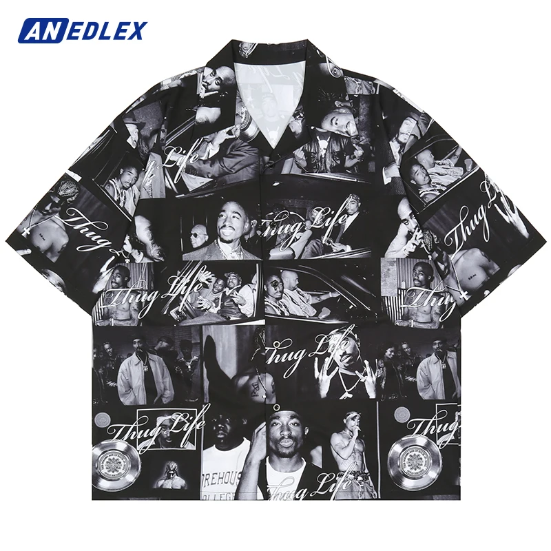 

2022 летние рубашки в стиле хип-хоп для мужчин, уличные рубашки с графическим принтом, уличные модные топы, футболки, Гавайская Повседневная Ж...