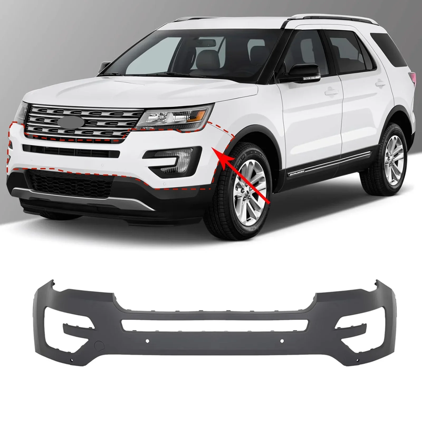 Фото Комплект обвесов для Ford Explorer 2015-2017: верхняя и нижняя части, передний бампер, передний сплиттер, защитная накладка, противотуманная фара, передний спойлер, автомобильные аксессуары №4