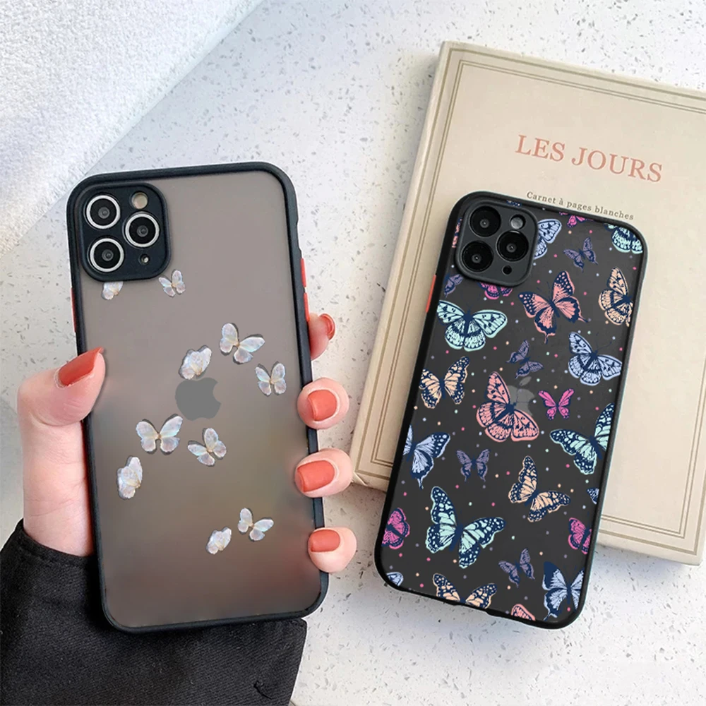 

Hard Back Phone Case for IPhone 14 13 12 11 ProMax Mini Plus Cover for IPhone XR XS Max 7 8 SE 2022 Color Butterfly Fundas