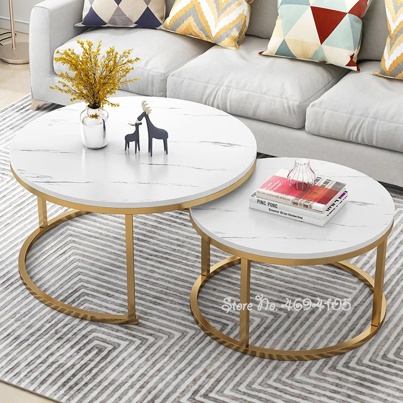 NEW Living Room White Coffee Tables Makeup Marble Texture Combination Round Bedside Durable Table Basse Living Room Furniture L
