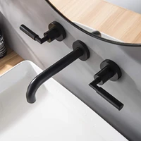 solid brass brushed goldmatt black wall mount bathroom sink faucet dual handle