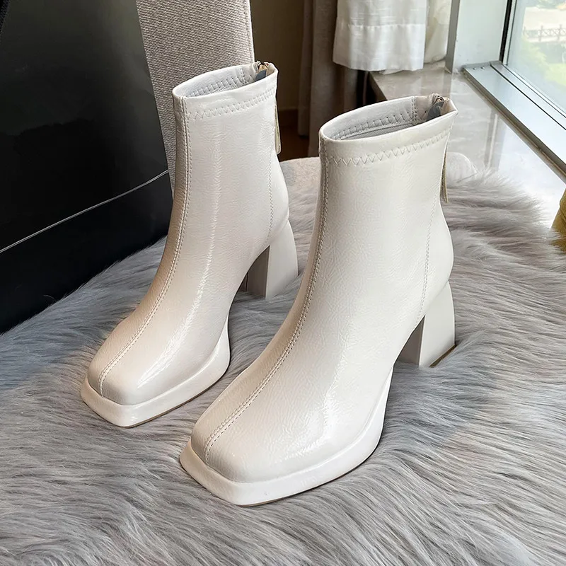 

Женские кожаные сапоги, женские сапоги, обувь на платформе, роскошные дизайнерские резиновые сапоги на молнии, на высоком каблуке, модные женские сапоги в римском стиле, 2022