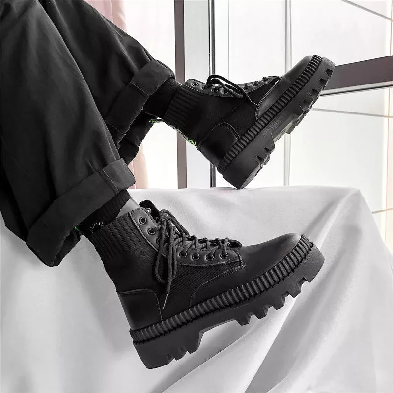 

2022New Leather Sock Men's Ankle Boots Men Shoes for Mens Sneakers Autumn Winter Vintage Classic Male Casual Motorcycle Foot