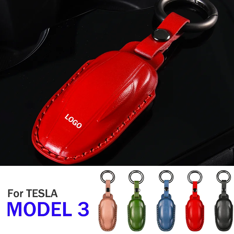 

For Tesla Model 3 Styling Interior Exterior Accessories Leather Handmake Car Key Case Cover KeyChain Protector