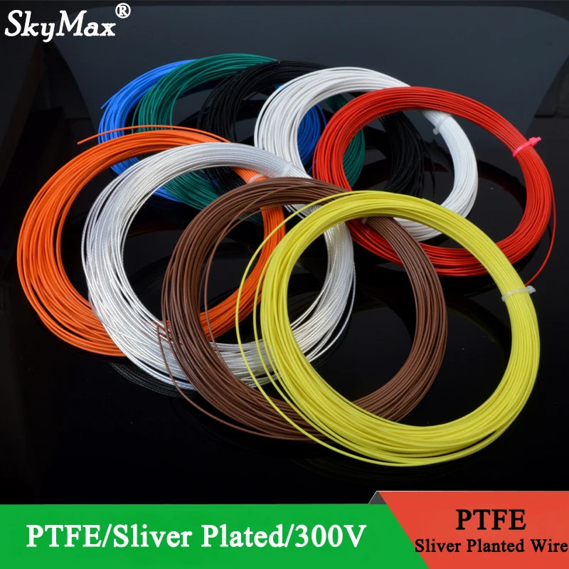

5M 10/11/13/14/15/18/20/22/24/26/28/30 AWG Silver Plated PTFE Wire High Purity OFC Copper Cable For 3D Printer DIY
