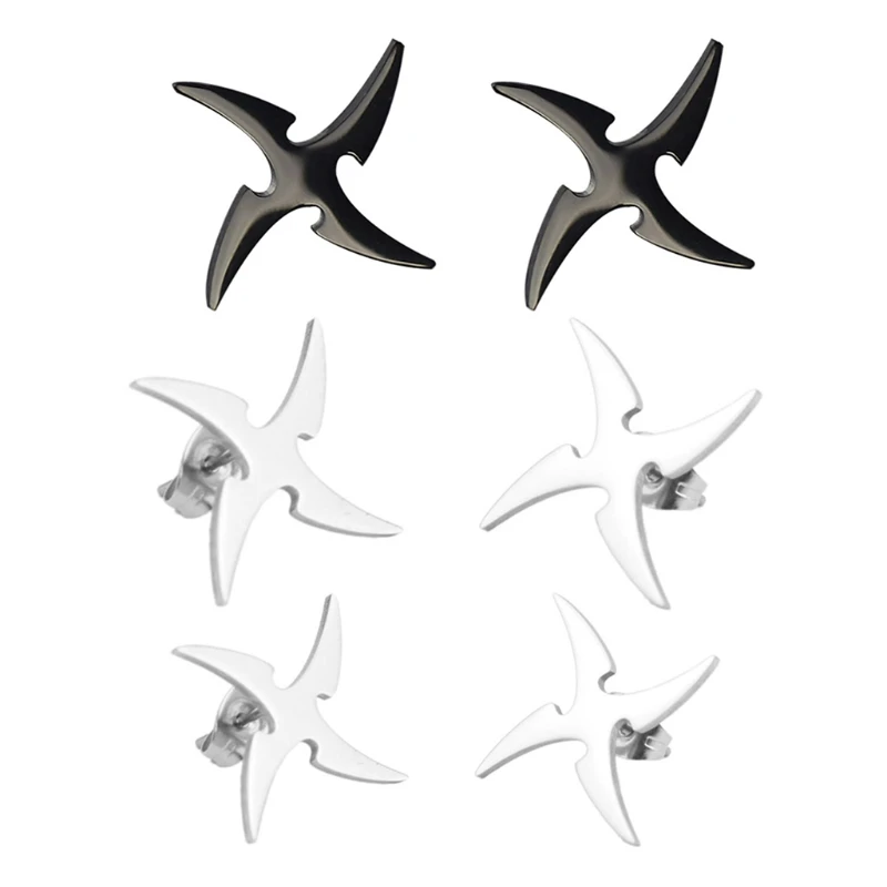 

2x Stainless Steel Windmill Shape Stud Earrings Trendy Chic Charming Student Piercing Delicate Jewelry Women Men Unisex