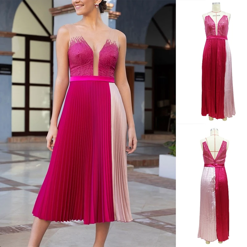 

Sexy Sequin Glitter Crystal Midi Dress Women Sleeveless Strap Bodycon See Through Party Club Dresses