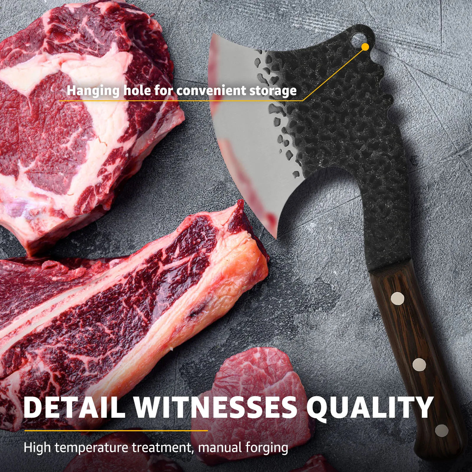 Мясной нож-Кливер с ножнами и деревянной ручкой