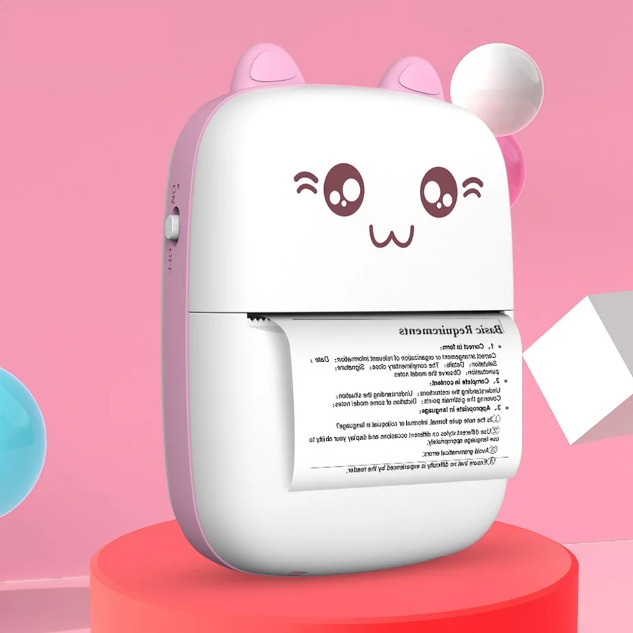 

Portable Wireless Bluetooth Android IOS Pink Blue Cat Photo Pocket Label Printer 58mm Thermal Mini Memo Sticker Printer Kid Gift
