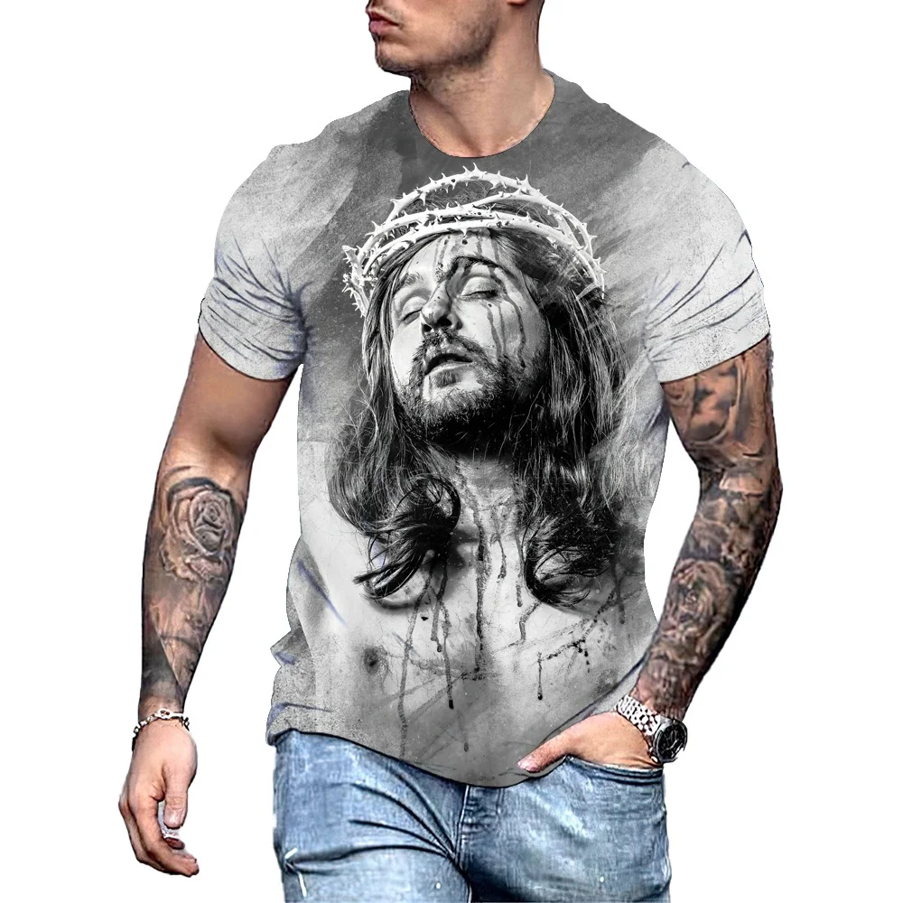3D Christ Jesus Printing Men's T Shirt Crucifix Graphic Tees Tops Leisure O-neck Pullover Europe and America Harajuku Streetwear