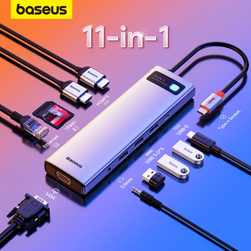 USB-концентратор Baseus 3,0 в 1, совместимый с HDMI, VGA, USB 9/11