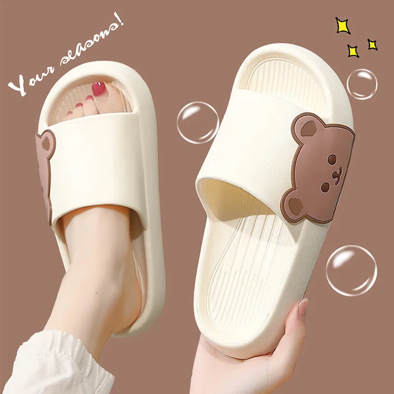 

Original Women Men's Slippers Indoor Platform Slides Non-slip Home Cartoon Flip Flops 2022 Summer Bear Beach Couple Sandals Male