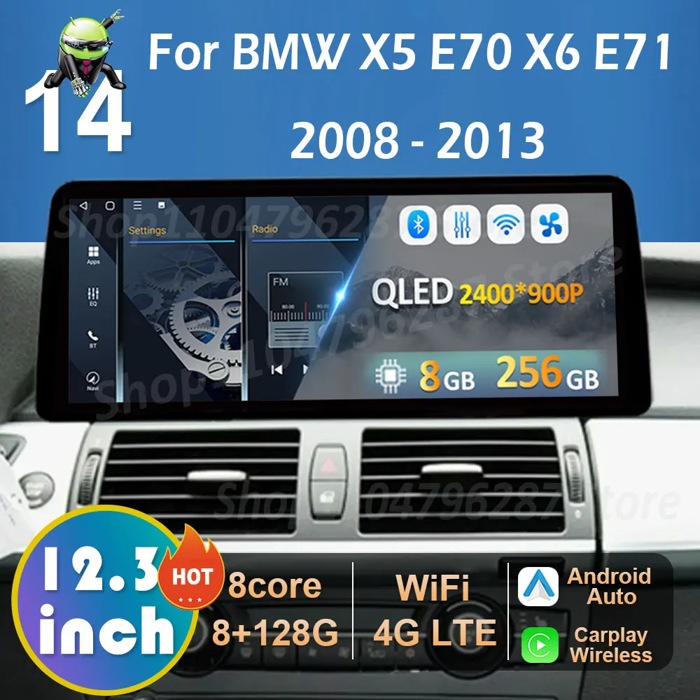 Фото Система CCC CIC Carplay для BMW X5 E70 X6 E71 2008 2009 2010 2011 2012 2013 Android 14 DSP Стерео Автомобильный мультимедийный радиоплеер BT №1
