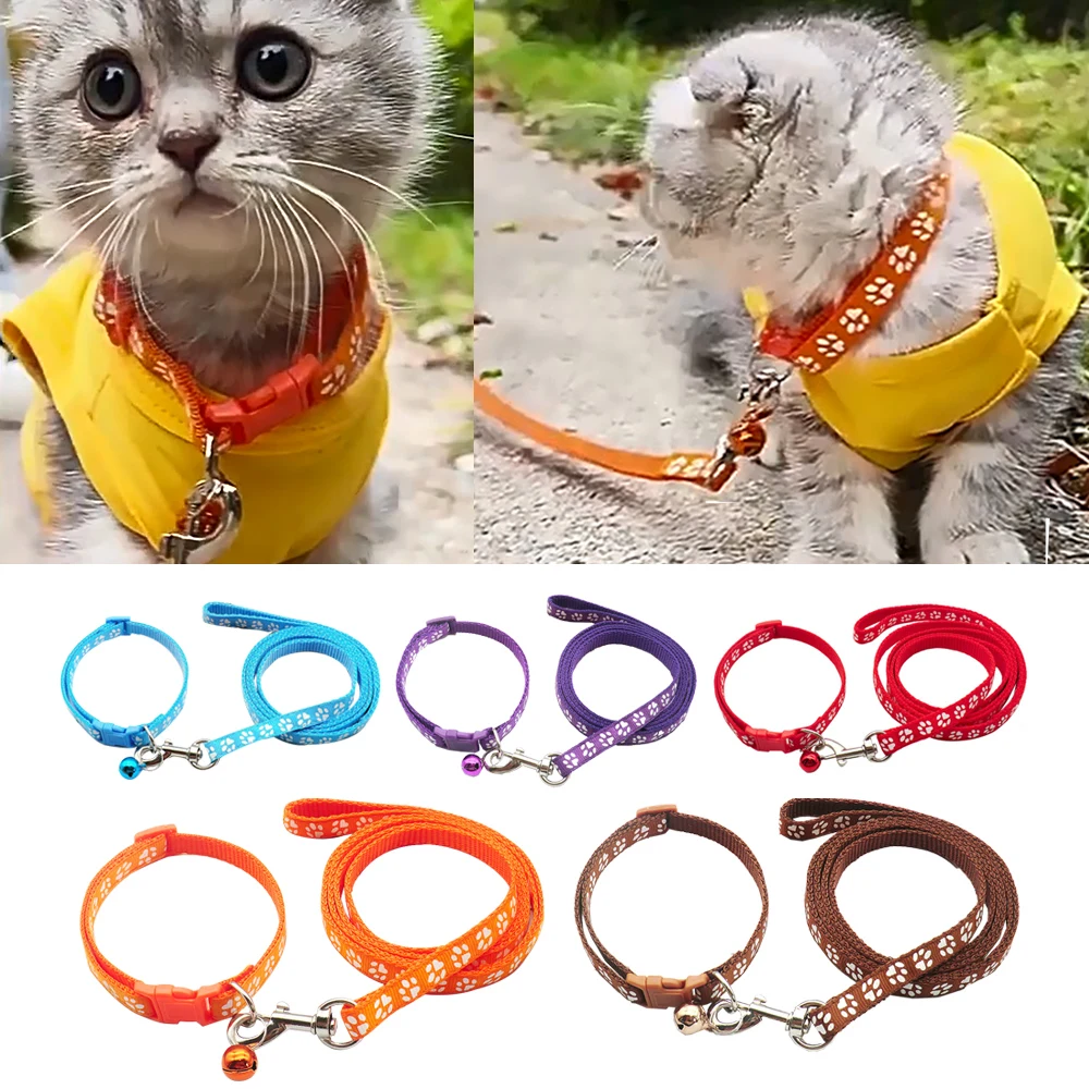 

Cute Dog Paw Print Pet Traction Rope Colorful Puppy Cat Collar Set Adjustable Pug Necklace Pendant With Bells Pet Supplies 1.2M