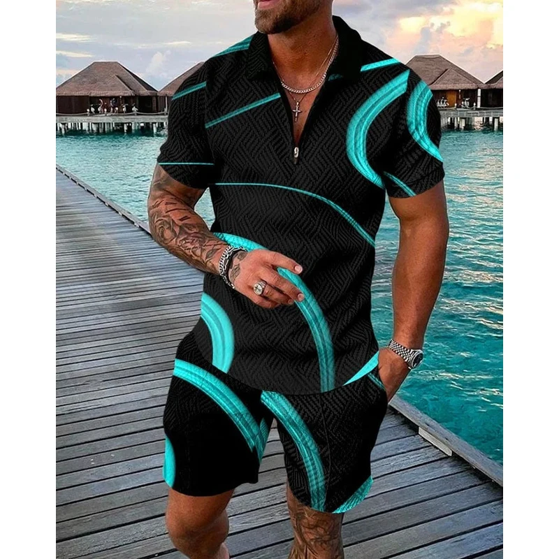 

Badassdude Men's Casual Printed Short Sleeve Polo Suit