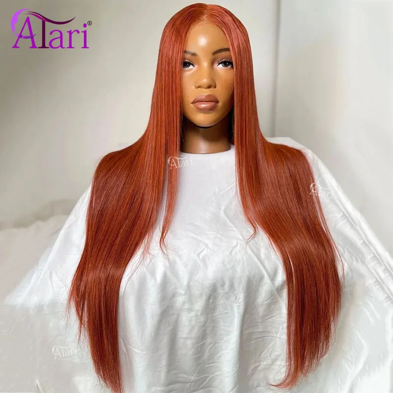 32 inch Long 13x6 Dark Ginger Straight Human Hair Wigs Transparent 13x4 Lace Frontal Brazilian Hair Pre Plucked Ginger Orange