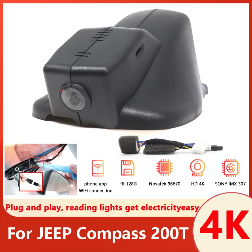 New! Plug and play Car DVR WIFI Video Recorder Dash Cam Camera UHD 2160P Night Vision For JEEP Compass 200T 2017 2018 2019 2020