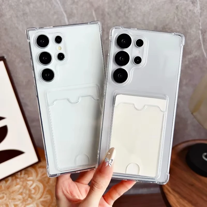 Фото Чехол для телефона Samsung Galaxy A17 S26 S25 S24 Ultra A16 A56 5G A57 A37 A35 A36 A32 A15 A05 A55 A54 S22 S23 с карманом для карт, прозрачный №1
