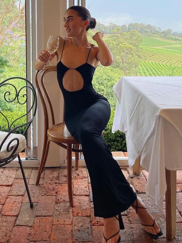 

Женское платье-макси без рукавов, черное платье с открытой спиной и перекрестной шнуровкой сзади, наряды для вечерние НКИ или клуба, лето 2022