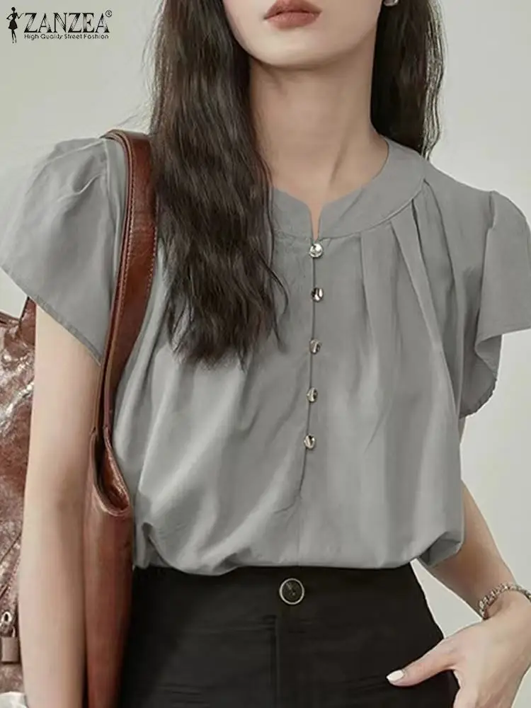 ZANZEA женская свободная блузка на пуговицах с летающими рукавами повседневные