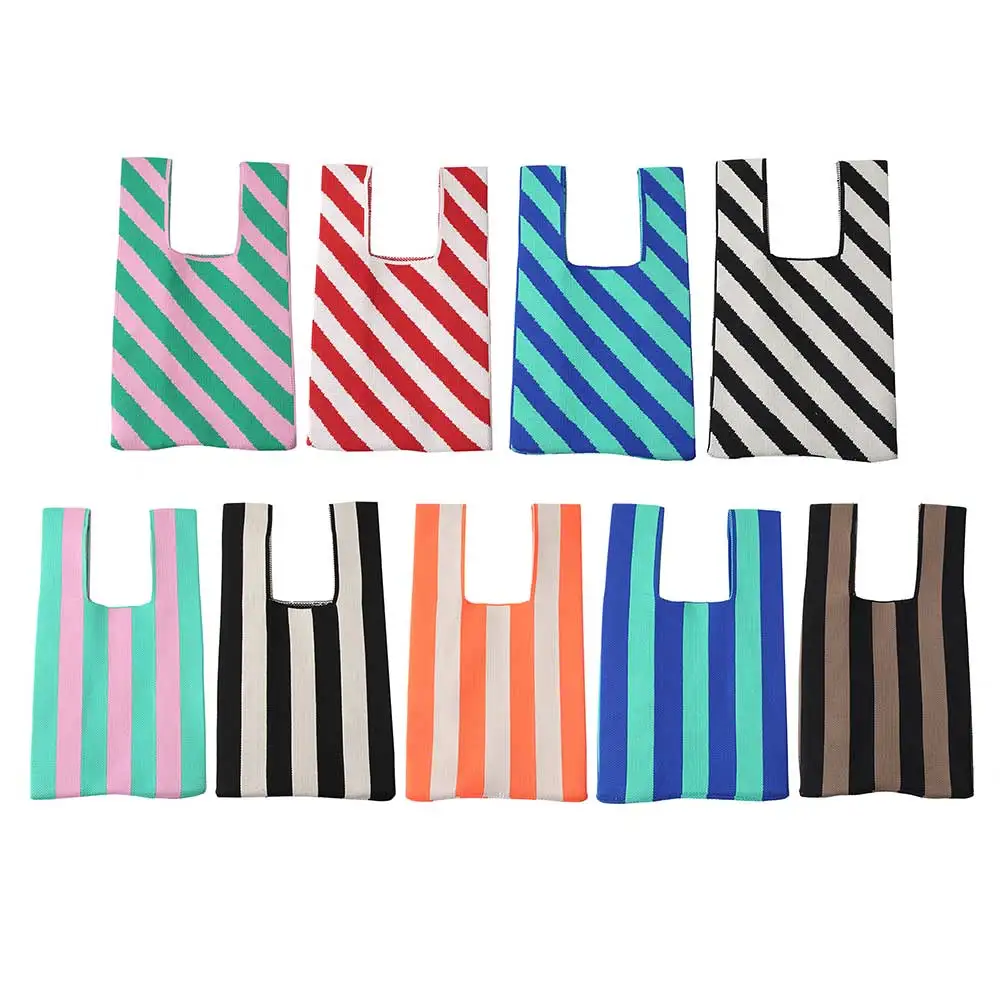 

Striped Knot Wrist Bag Large Capacity Knit Wrist Tote Fashion Casual Simple Elegant Exquisite Portable for Weekend Vacation