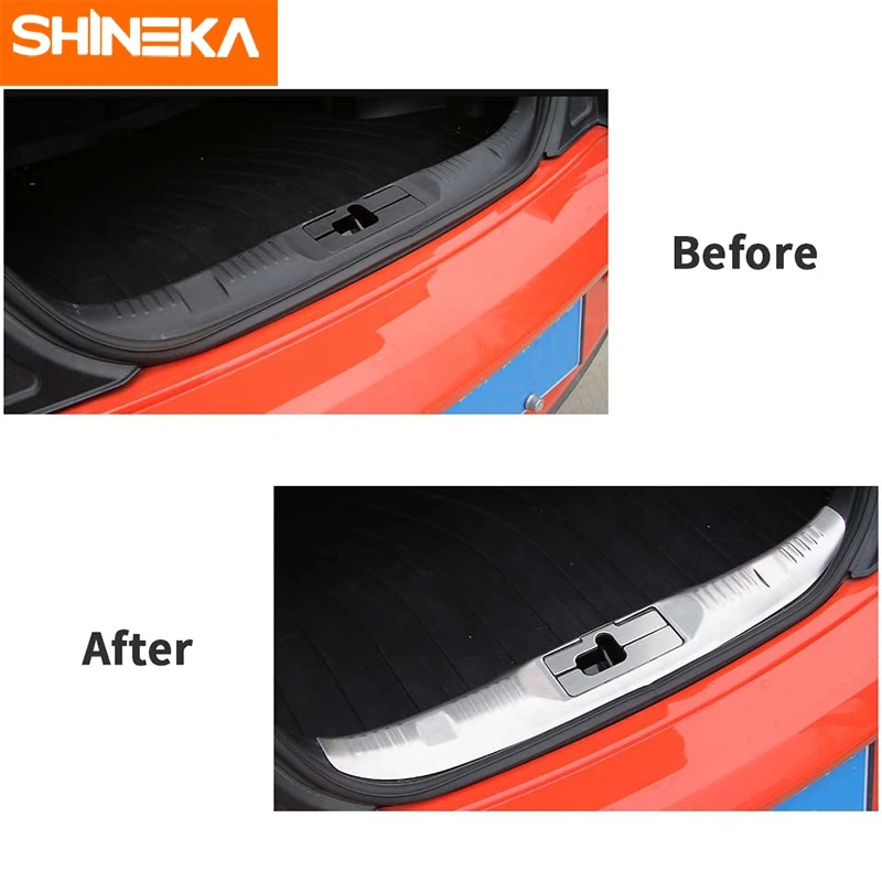 SHINEKA Rear Trunk Step Entry Guards Door Sill Cover Bumper Anti Scratching Stainless for Ford Mustang 2015+ |